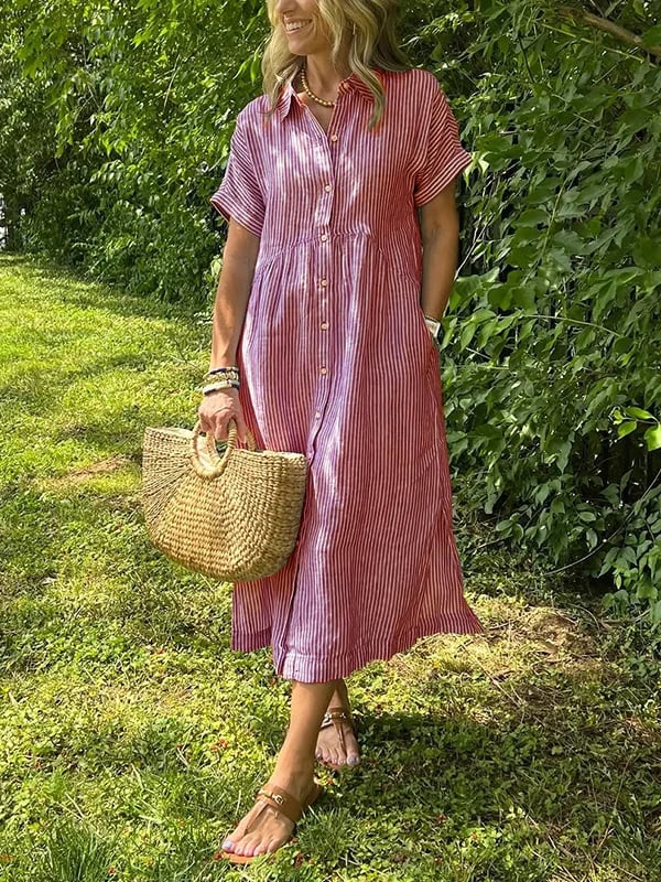 Mariane | Vestido camisero con rayas y bolsillos