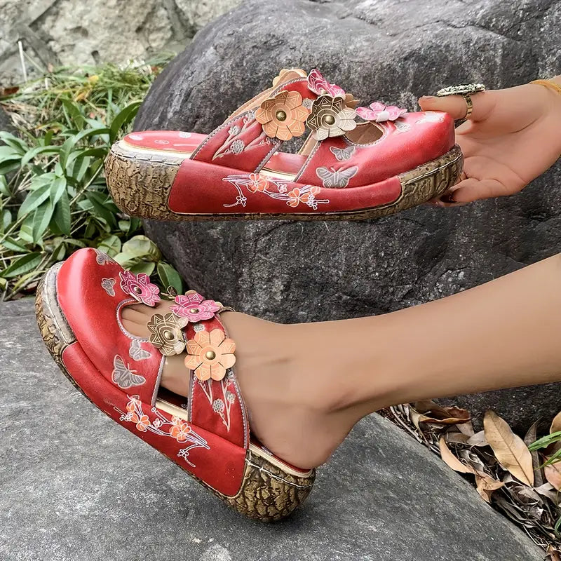 Paloma™ – Sandalias de cuero con estampado floral