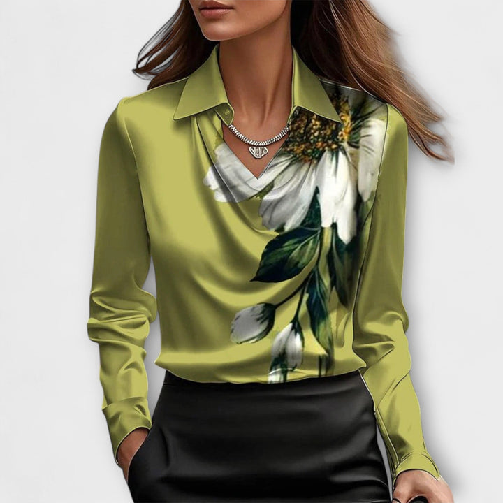 Ariel™ - Blusa brillante con cuello fruncido