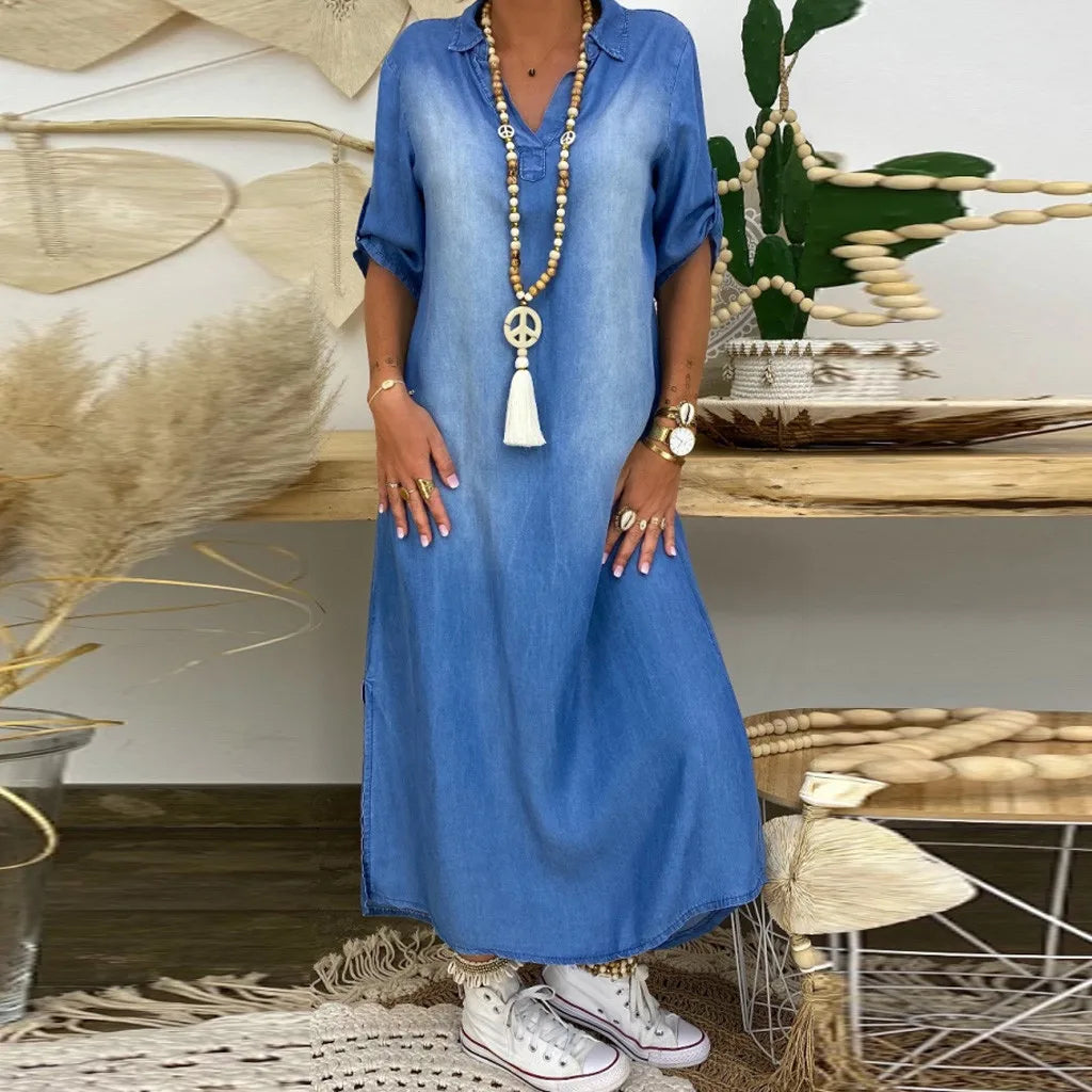 Lea™ - Elegante vestido largo estilo denim