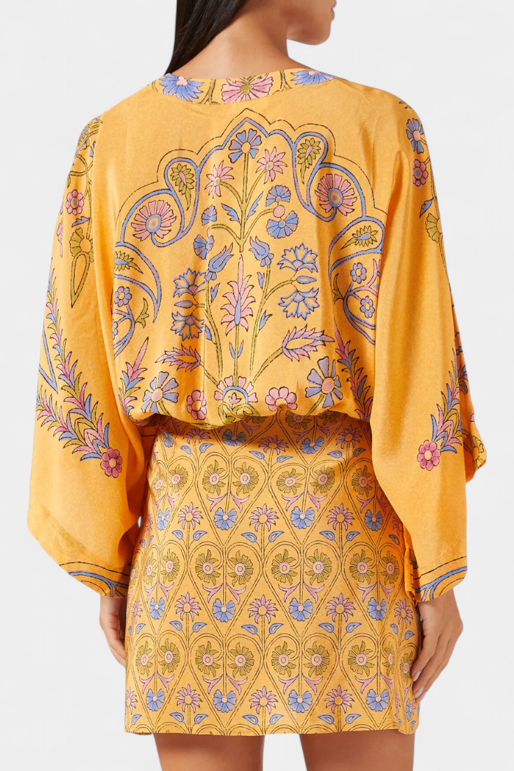 Vestido Candela Boho con Estampado Floral y Escote en V Cruzado