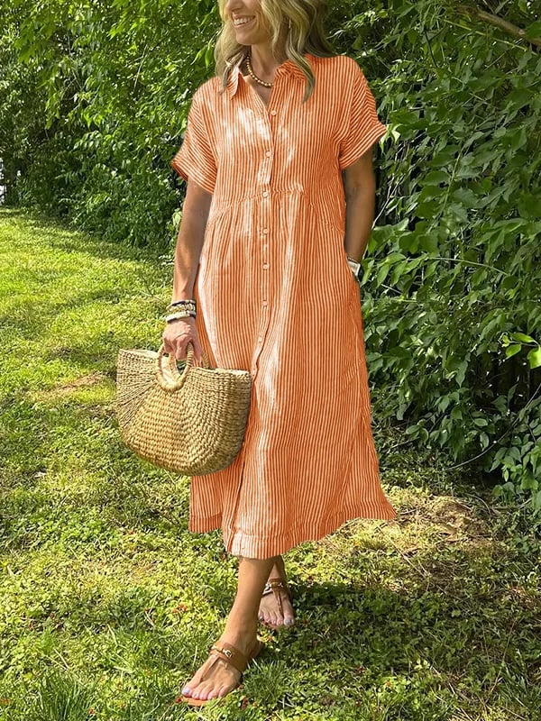 Mariane | Vestido camisero con rayas y bolsillos