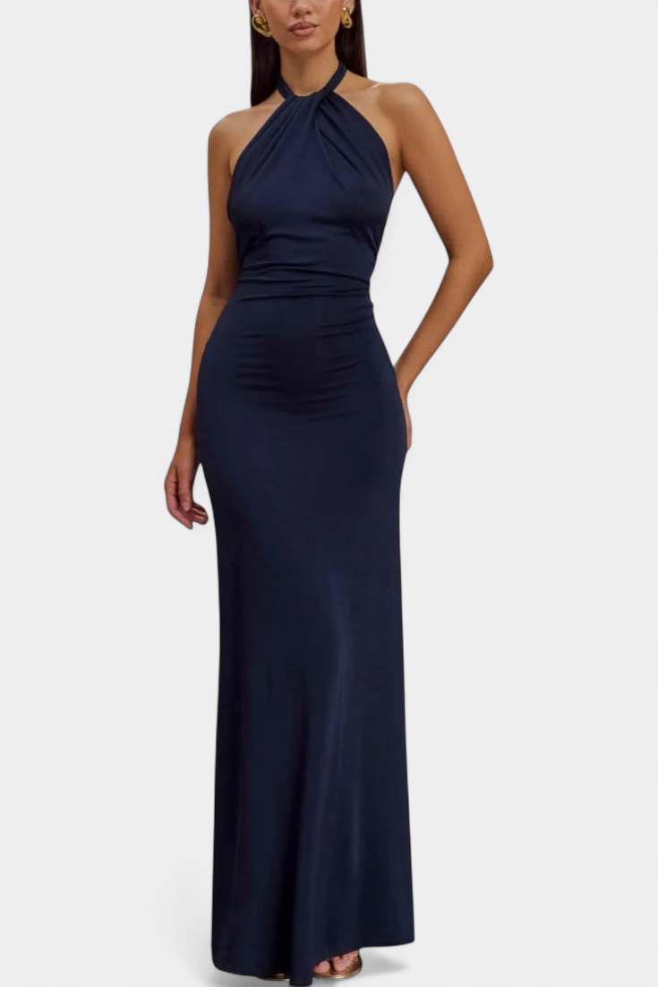 Vestido Maidy Halter Ajustado con Espalda Fruncida