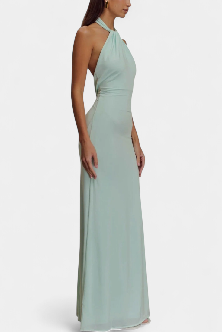Vestido Maidy Halter Ajustado con Espalda Fruncida