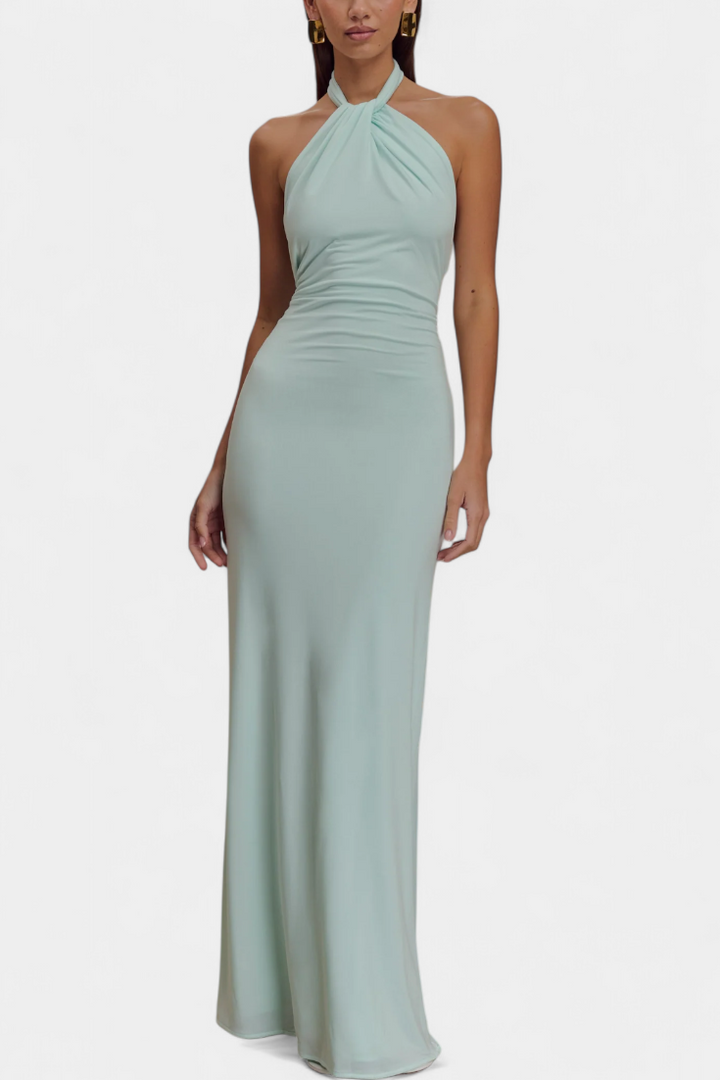 Vestido Maidy Halter Ajustado con Espalda Fruncida