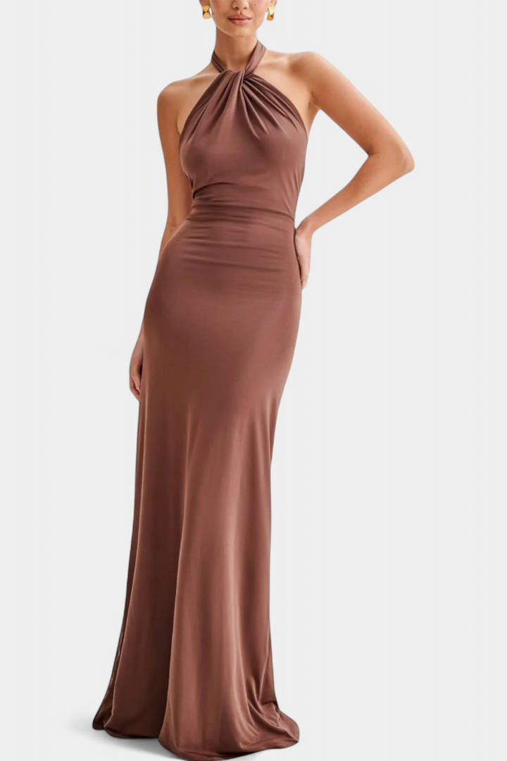 Vestido Maidy Halter Ajustado con Espalda Fruncida