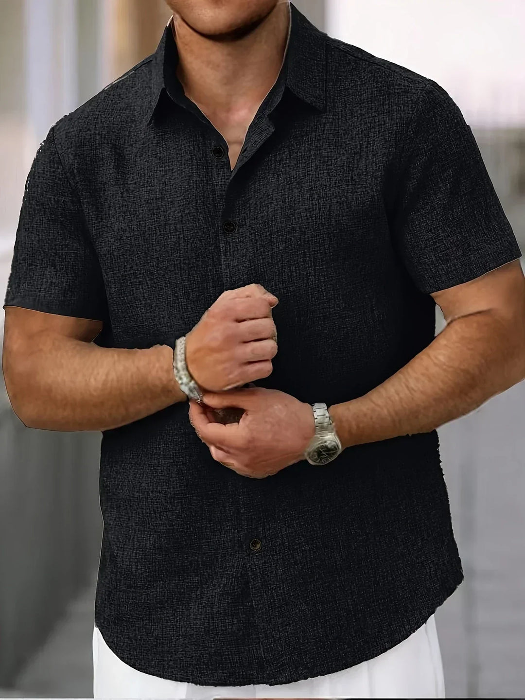 Lenoir™ | Camisa ligera de manga corta en mezcla de lino