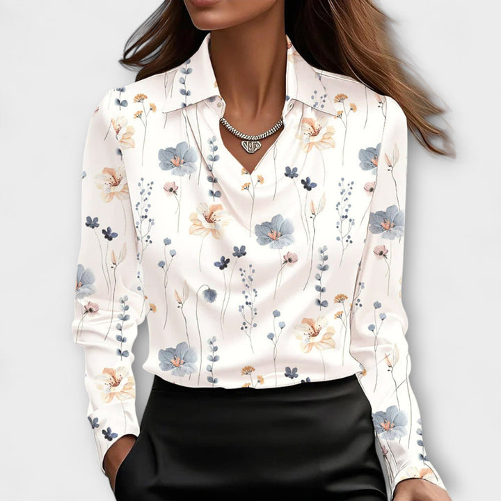 Ariel™ - Blusa brillante con cuello fruncido