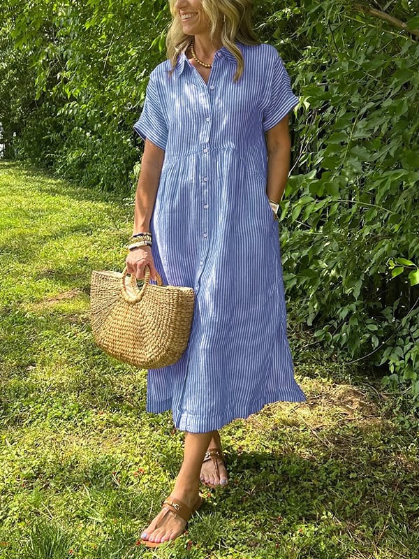 Mariane | Vestido camisero con rayas y bolsillos