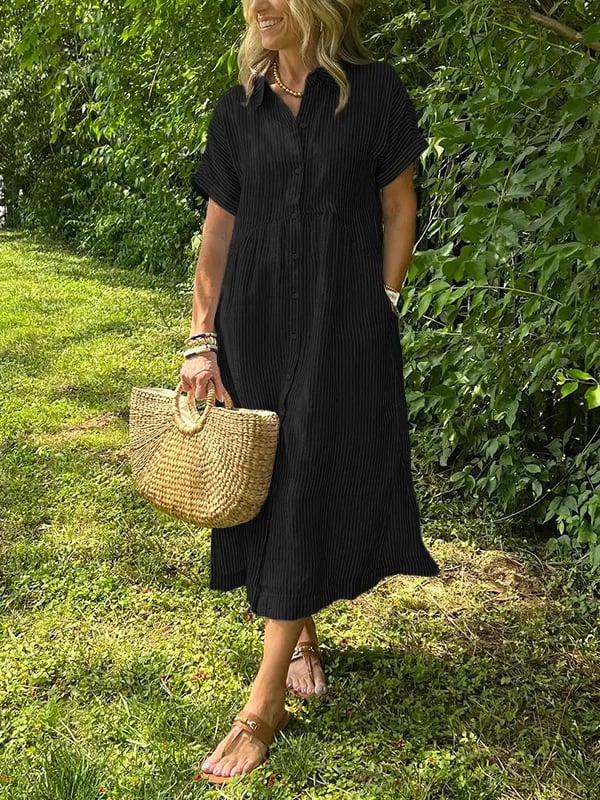 Mariane | Vestido camisero con rayas y bolsillos