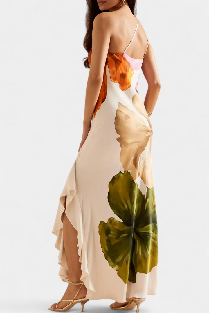 Vestido Almudena Elegante con Patchwork y Cuello Asimétrico