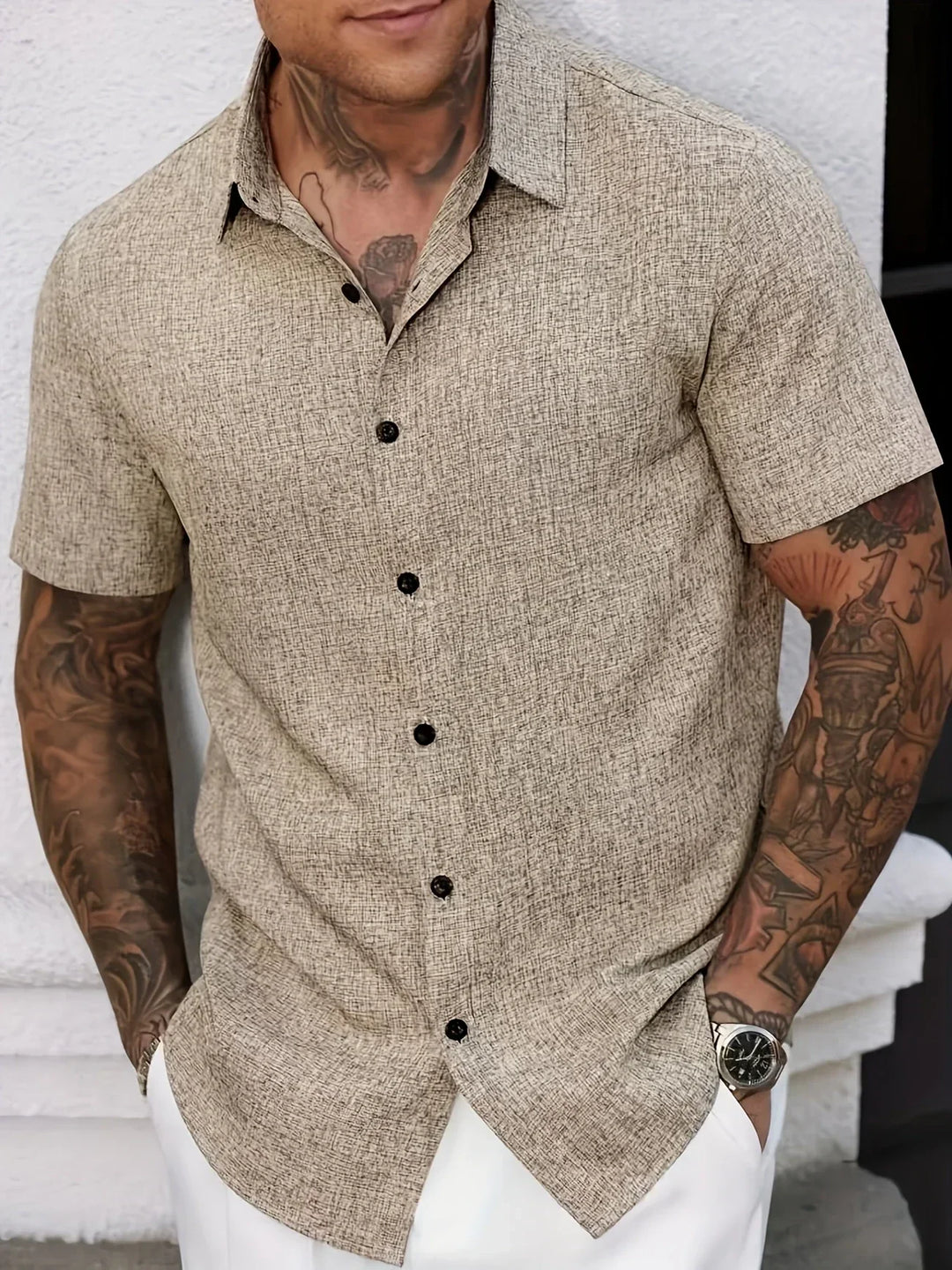 Lenoir™ | Camisa ligera de manga corta en mezcla de lino