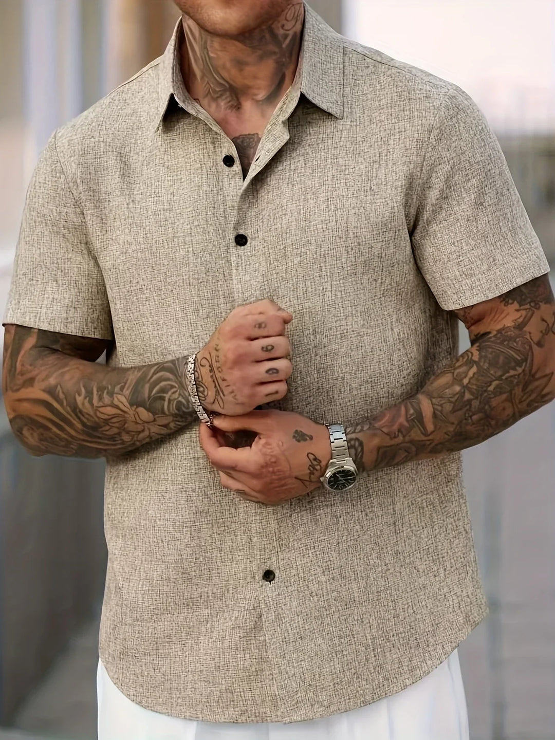 Lenoir™ | Camisa ligera de manga corta en mezcla de lino
