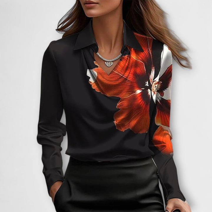 Ariel™ - Blusa brillante con cuello fruncido