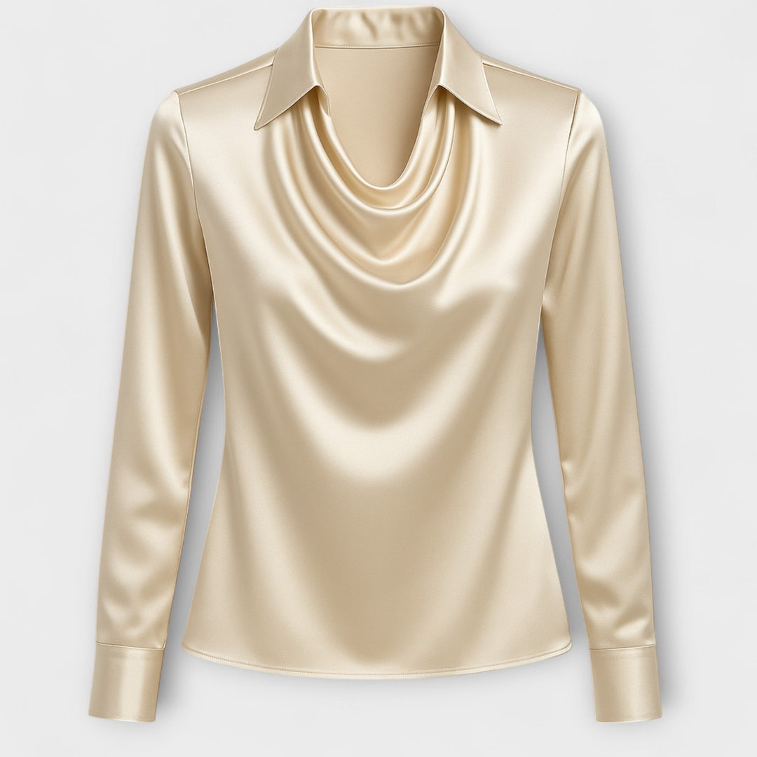 Ariel™ - Blusa brillante con cuello fruncido