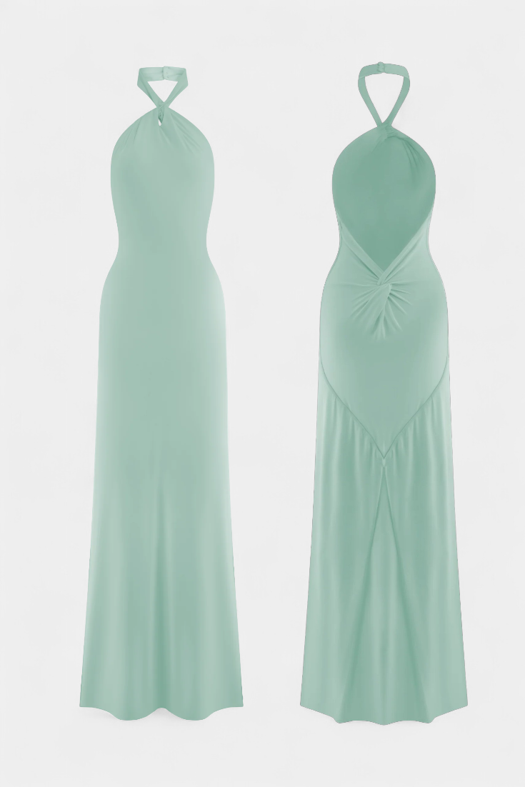 Vestido Maidy Halter Ajustado con Espalda Fruncida
