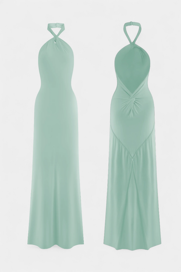 Vestido Maidy Halter Ajustado con Espalda Fruncida
