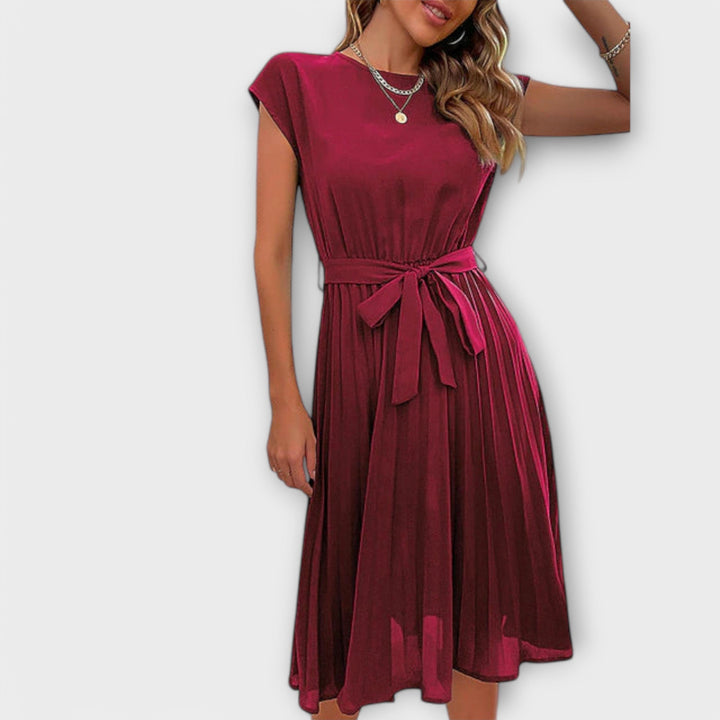 Claire - Vestido corto de manga corta plisado y casual