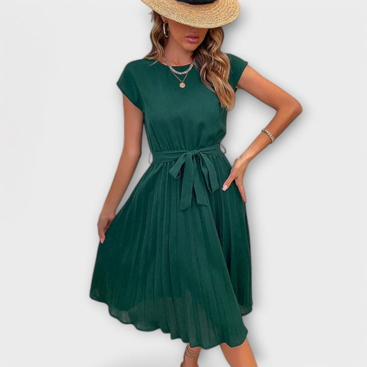 Claire - Vestido corto de manga corta plisado y casual