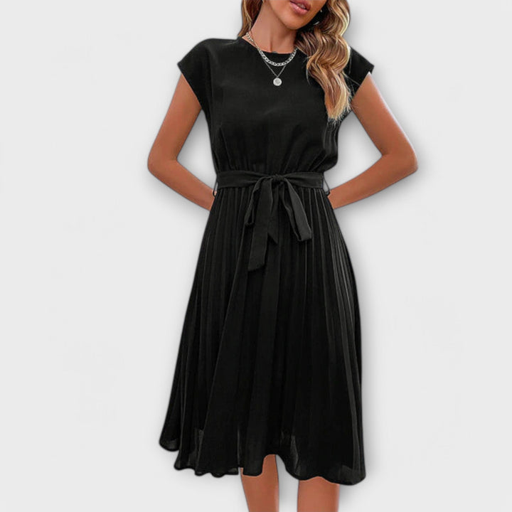 Claire - Vestido corto de manga corta plisado y casual