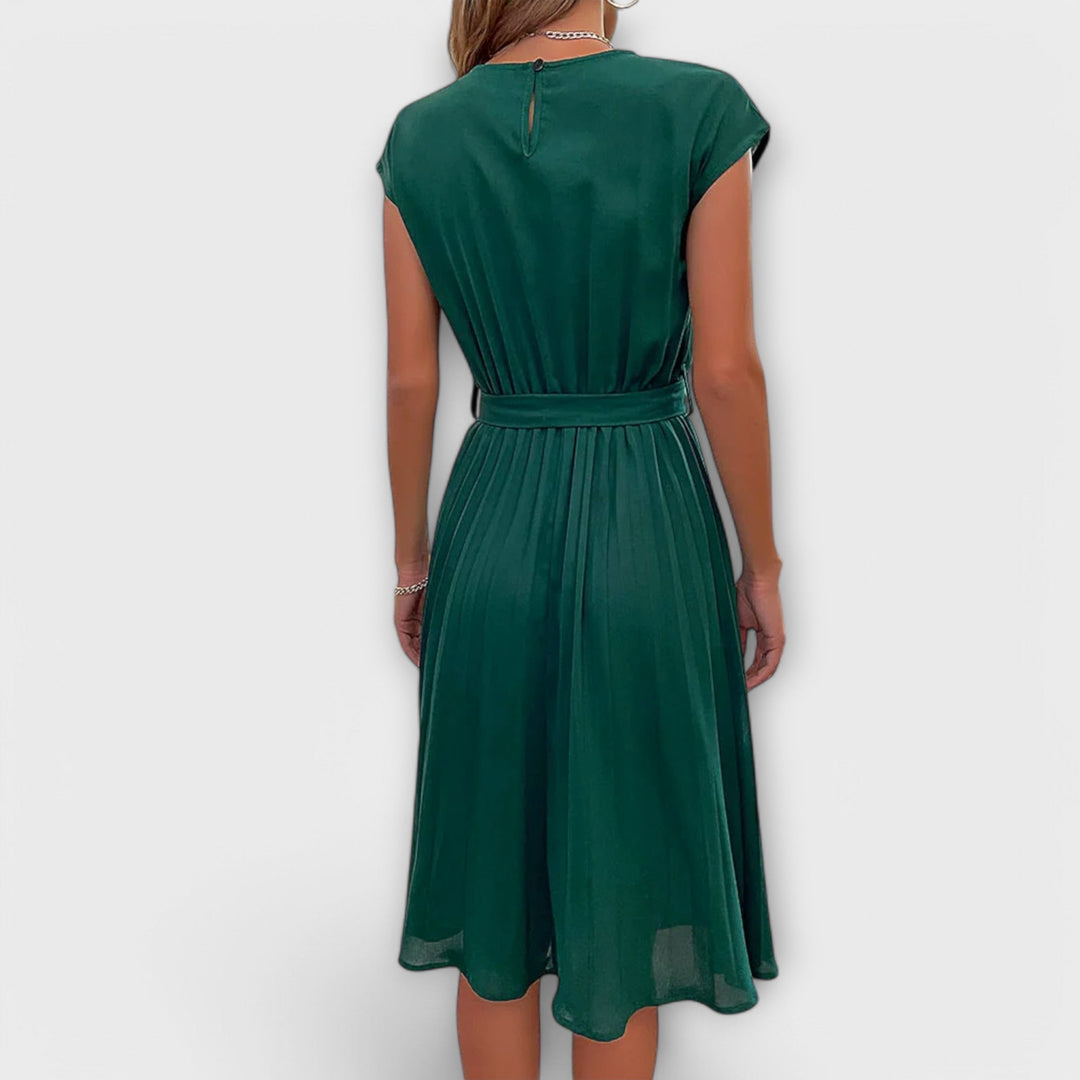 Claire - Vestido corto de manga corta plisado y casual