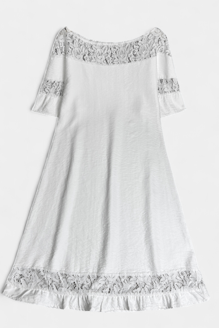 Vestido Lucia Casual de Lino con Encaje y Cuello Barco