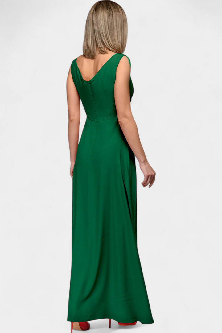 Vestido Elisa Largo con Drapeado Frontal y Escote Cruzado