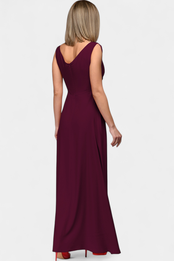 Vestido Elisa Largo con Drapeado Frontal y Escote Cruzado
