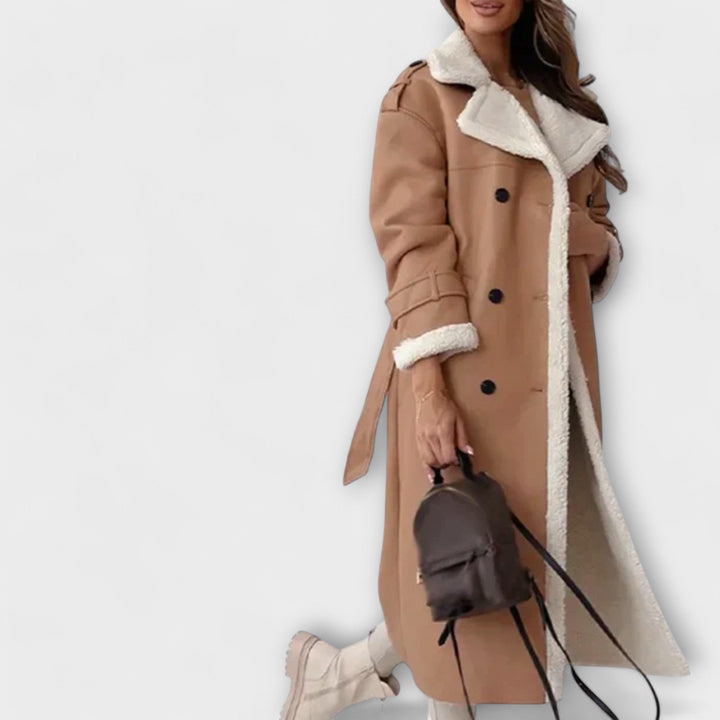 Maria – Chaqueta clásica larga con forro de felpa y cuello de oso de peluche