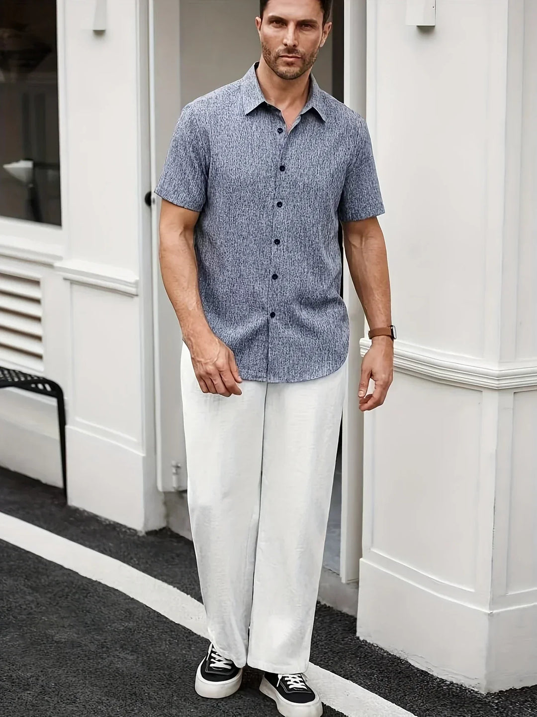 Lenoir™ | Camisa ligera de manga corta en mezcla de lino