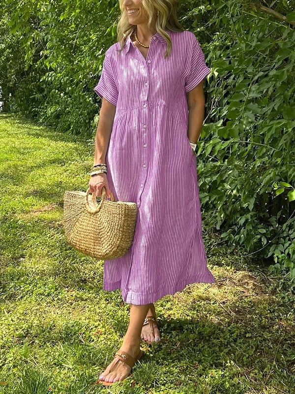 Mariane | Vestido camisero con rayas y bolsillos