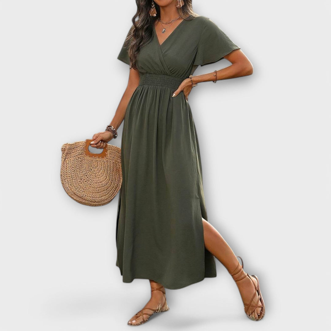 Heather - Elegante vestido boho con escote en V y mangas largas