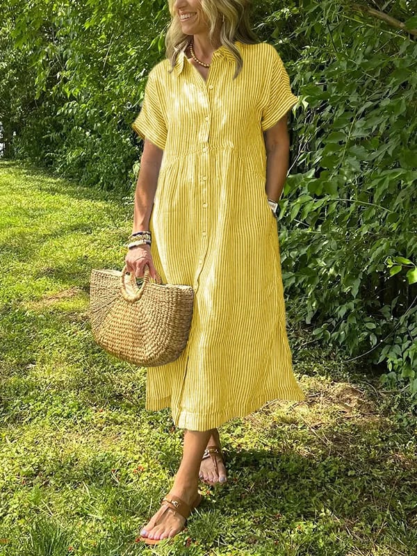 Mariane | Vestido camisero con rayas y bolsillos