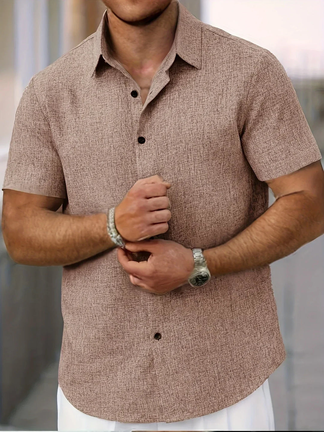 Lenoir™ | Camisa ligera de manga corta en mezcla de lino