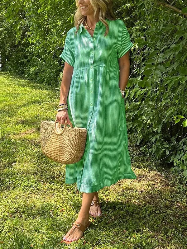 Mariane | Vestido camisero con rayas y bolsillos