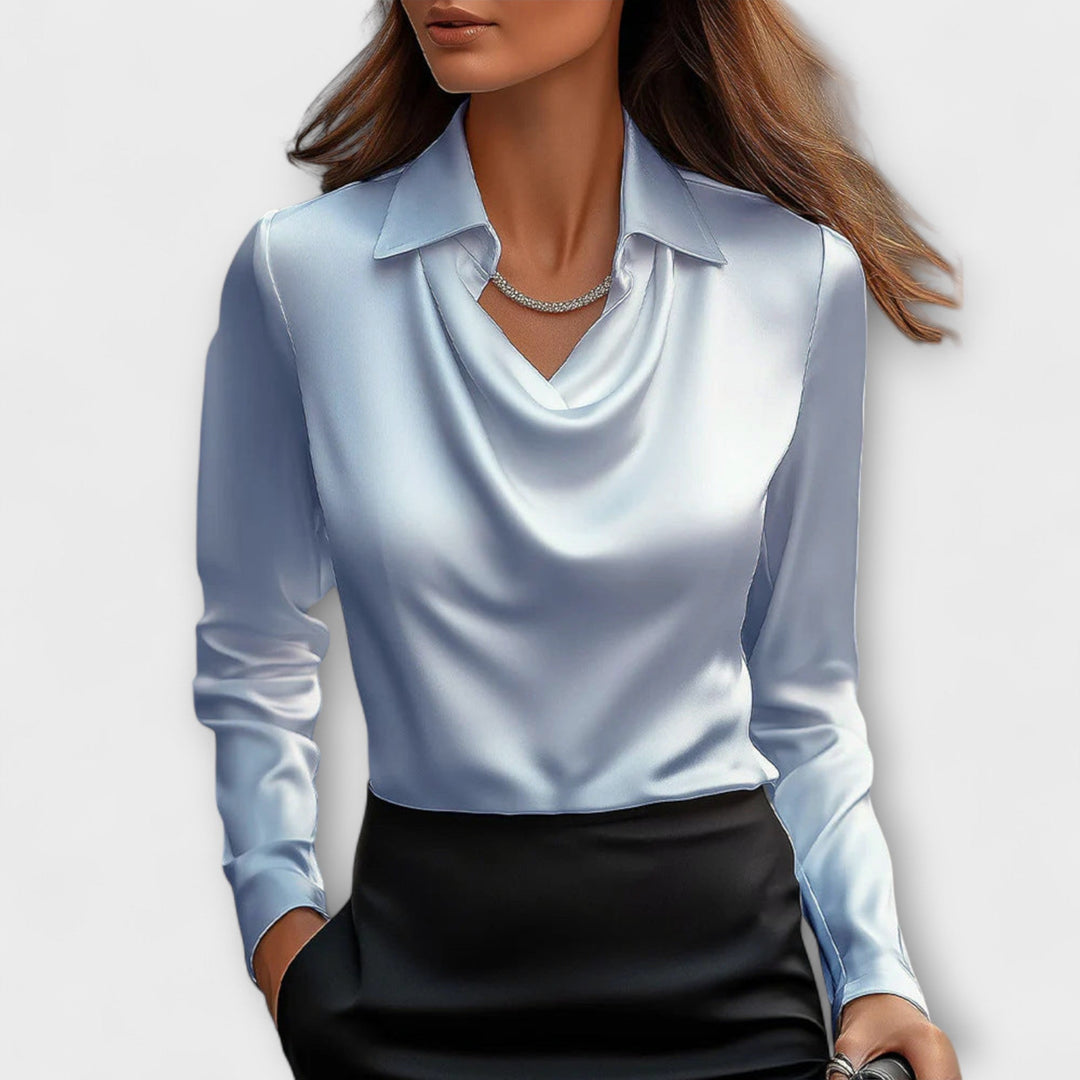 Ariel™ - Blusa brillante con cuello fruncido