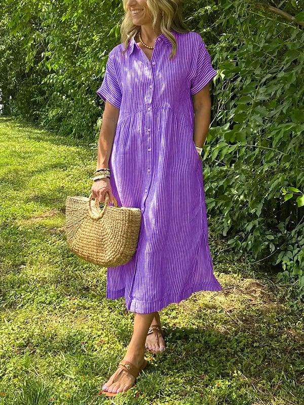 Mariane | Vestido camisero con rayas y bolsillos
