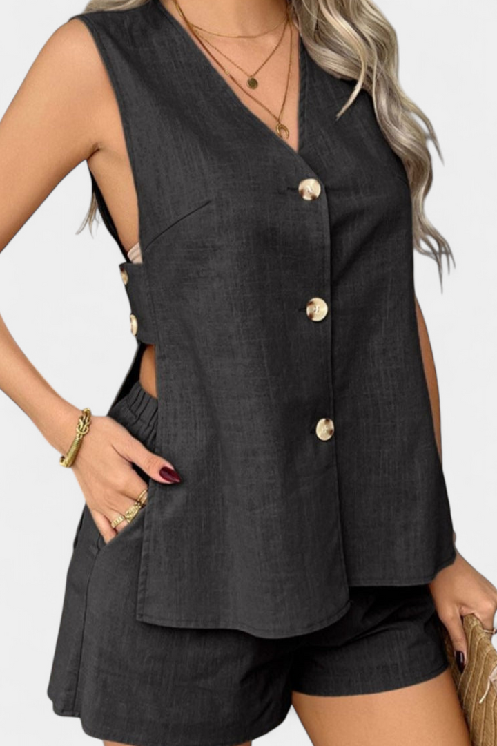 Loren | Conjunto de Lino Sin Mangas de Estilo Relajado